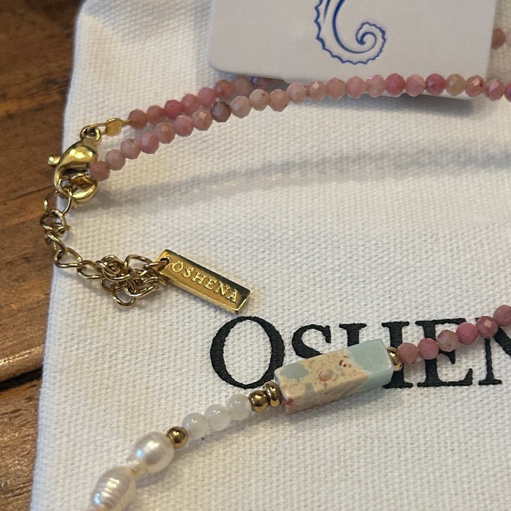 Oshena Designer Beachwear Pink beaded Pearl and Gold Beaded Necklace NEW Release - Picture 3 of 5
